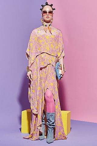 Pink Viscose Crepe Printed Top by Esha L Amin