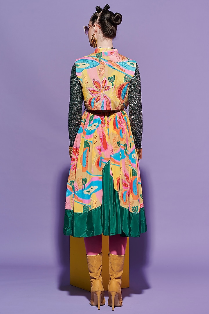 Dark Green Crepe Printed Vacation Dress by Esha L Amin at Pernia's Pop Up Shop