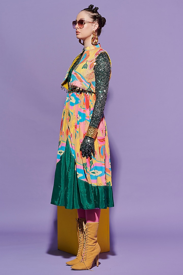 Dark Green Crepe Printed Vacation Dress by Esha L Amin at Pernia's Pop Up Shop