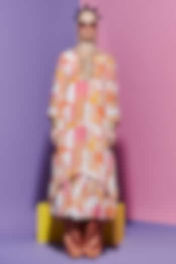 Multi-Colored Viscose Crepe Geometric Printed Party Wear Anarkali by Esha L Amin at Pernia's Pop Up Shop