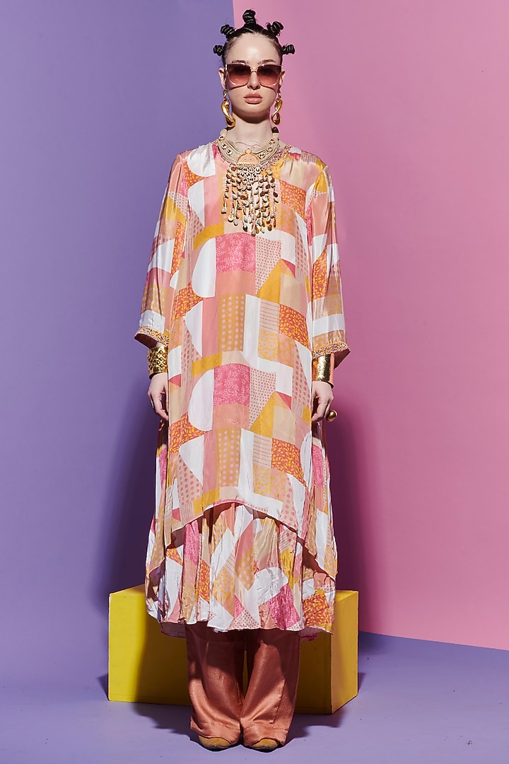 Multi-Colored Viscose Crepe Geometric Printed Party Wear Anarkali by Esha L Amin at Pernia's Pop Up Shop