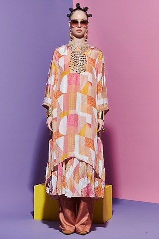Multi-Colored Viscose Crepe Geometric Printed Anarkali by Esha L Amin