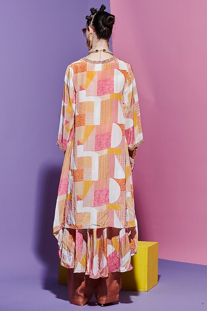 Multi-Colored Viscose Crepe Geometric Printed Party Wear Anarkali by Esha L Amin at Pernia's Pop Up Shop