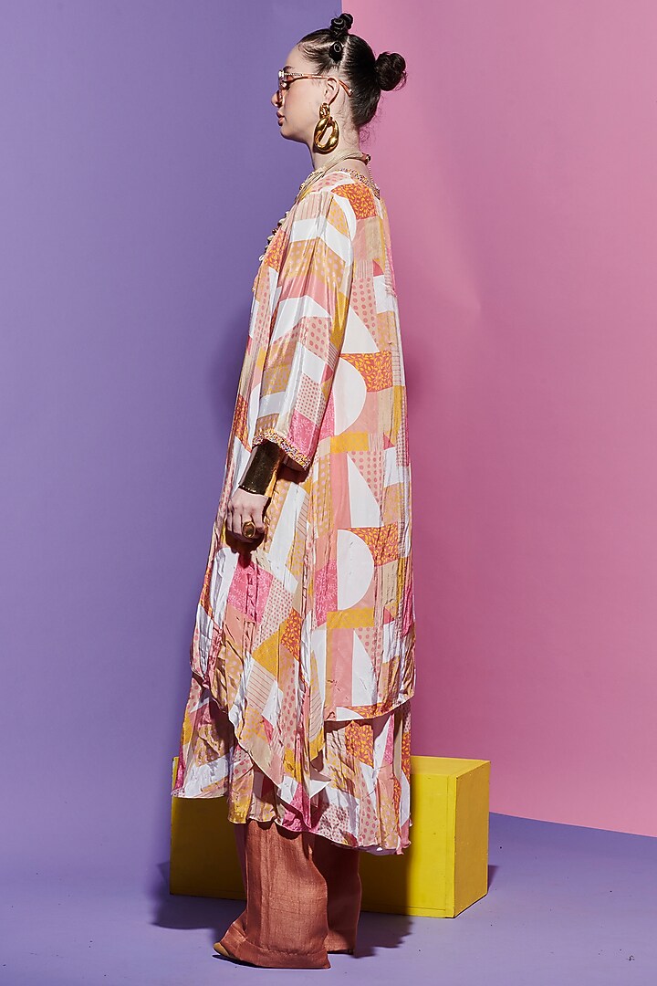 Multi-Colored Viscose Crepe Geometric Printed Party Wear Anarkali by Esha L Amin at Pernia's Pop Up Shop