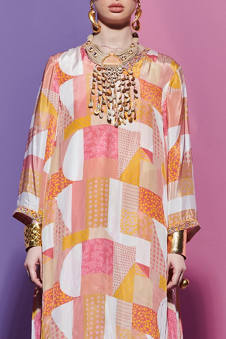 Multi-Colored Viscose Crepe Geometric Printed Party Wear Anarkali by Esha L Amin at Pernia's Pop Up Shop