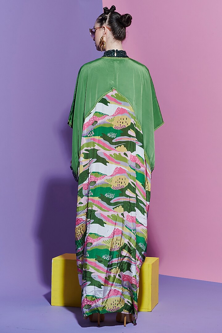 Dark Green French Crepe & Viscose Crepe Vacation Dress by Esha L Amin at Pernia's Pop Up Shop