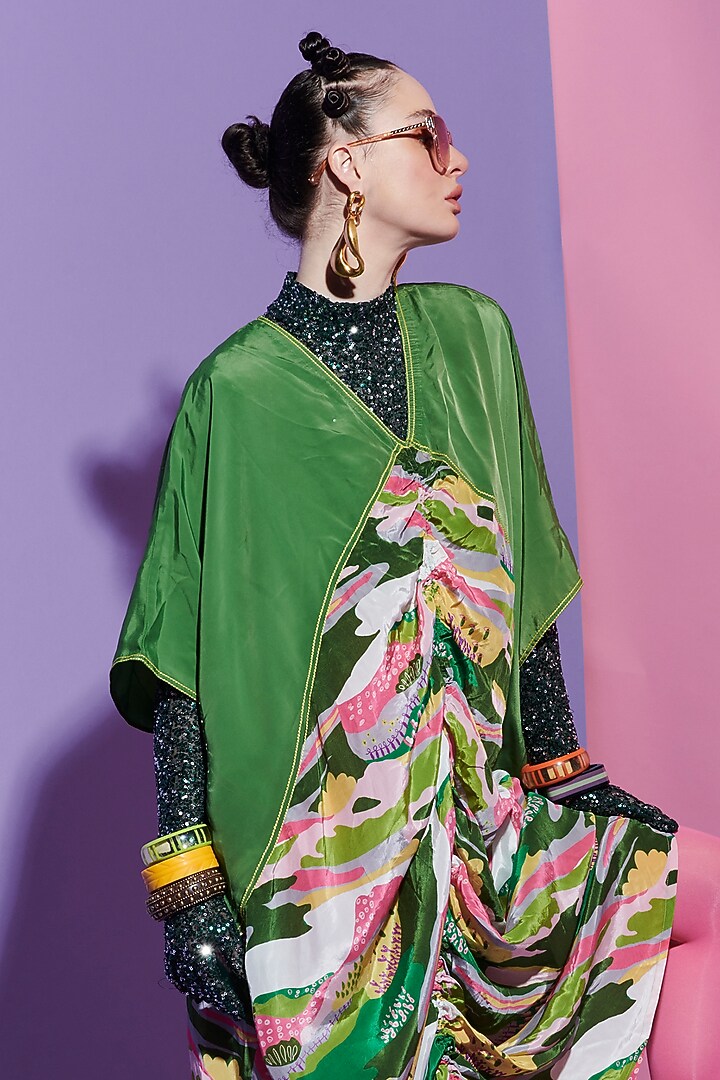 Dark Green French Crepe & Viscose Crepe Vacation Dress by Esha L Amin at Pernia's Pop Up Shop