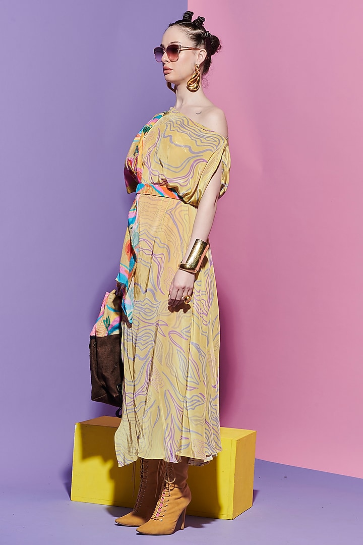 Multi-Colored Viscose Crepe Embroidered & Printed Scarf Vacation Dress by Esha L Amin at Pernia's Pop Up Shop