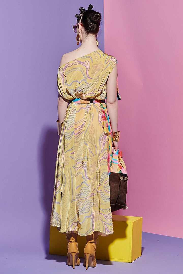 Multi-Colored Viscose Crepe Embroidered & Printed Scarf Vacation Dress by Esha L Amin at Pernia's Pop Up Shop