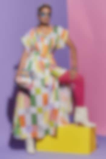 Multi-Colored Dupion Silk Embroidered & Printed Vacation Dress by Esha L Amin at Pernia's Pop Up Shop