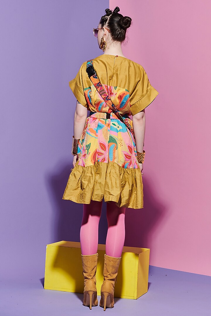 Mustard Viscose Organza Corset Vacation Dress by Esha L Amin at Pernia's Pop Up Shop