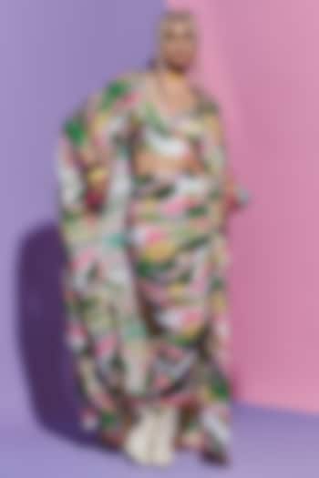 Multi-Colored Crepe Printed Cape by Esha L Amin at Pernia's Pop Up Shop