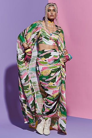 Multi-Colored Crepe Printed Cape by Esha L Amin