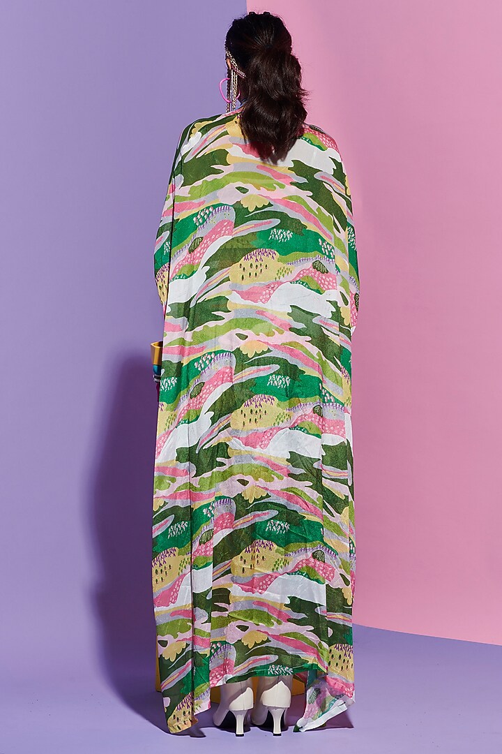 Multi-Colored Crepe Printed Cape by Esha L Amin at Pernia's Pop Up Shop