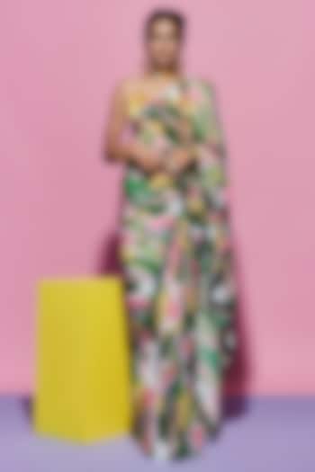 Multi-Colored Crepe Printed Party Wear Saree by Esha L Amin at Pernia's Pop Up Shop
