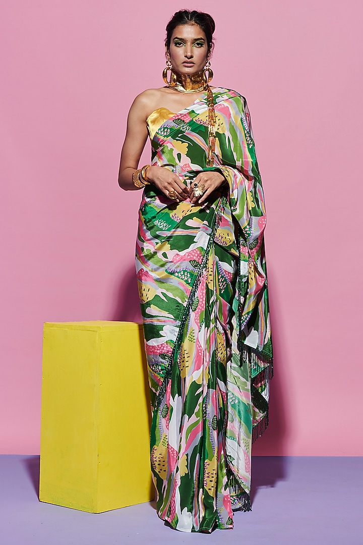 Multi-Colored Crepe Printed Party Wear Saree by Esha L Amin at Pernia's Pop Up Shop