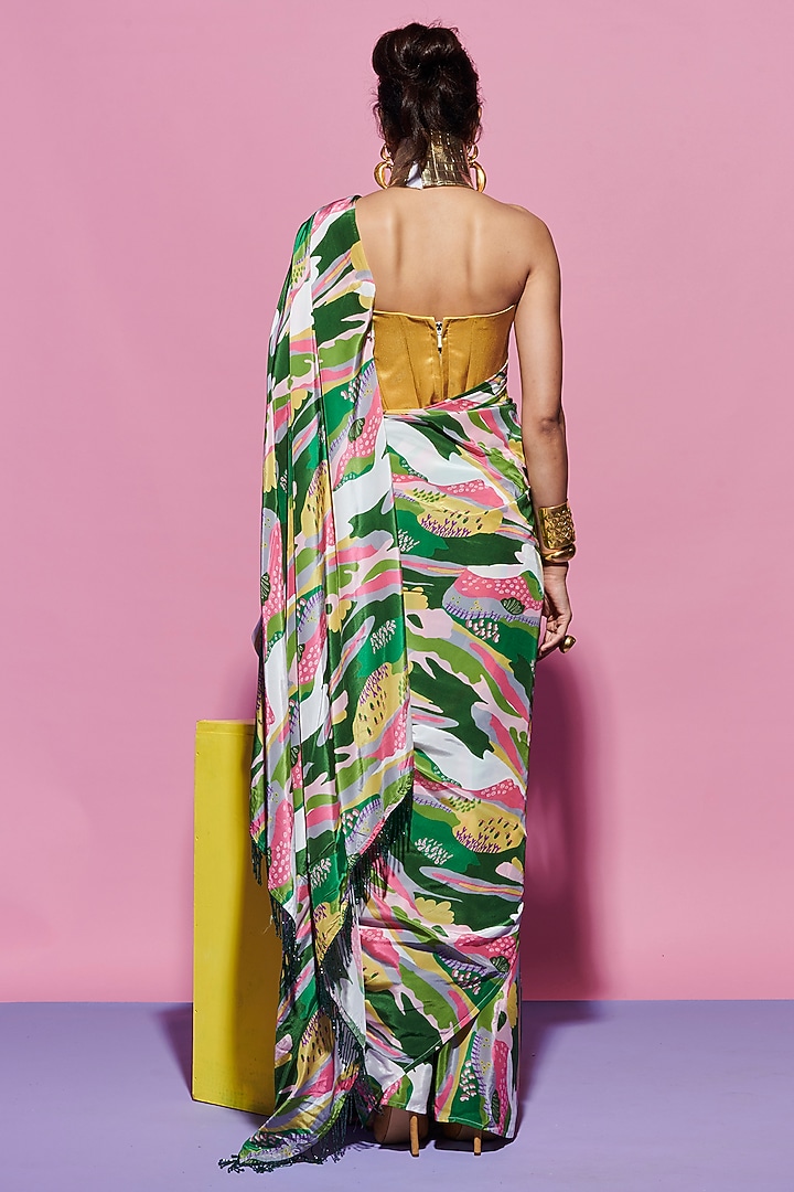 Multi-Colored Crepe Printed Party Wear Saree by Esha L Amin at Pernia's Pop Up Shop