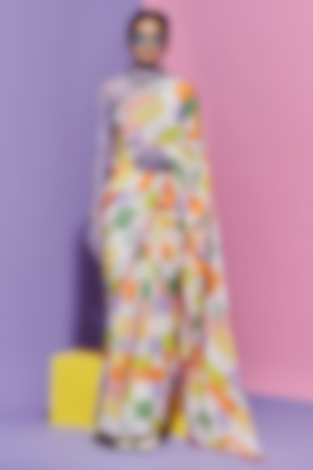Multi-Colored Chanderi Printed Party Wear Saree by Esha L Amin at Pernia's Pop Up Shop
