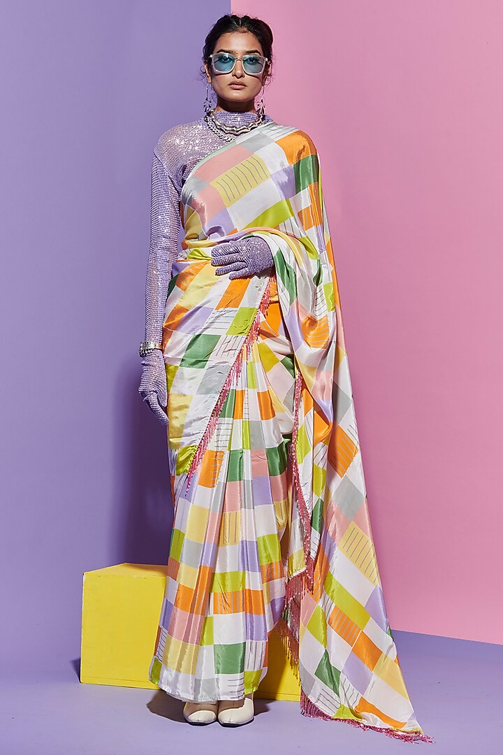 Multi-Colored Chanderi Printed Party Wear Saree by Esha L Amin at Pernia's Pop Up Shop
