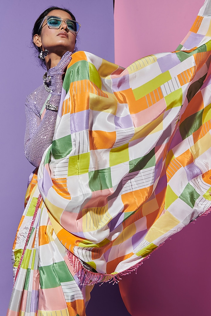 Multi-Colored Chanderi Printed Party Wear Saree by Esha L Amin at Pernia's Pop Up Shop