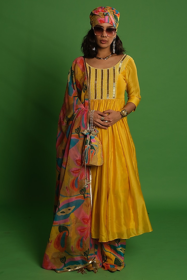 Multi-Colored Viscose Organza Printed Dupatta by Esha L Amin at Pernia's Pop Up Shop