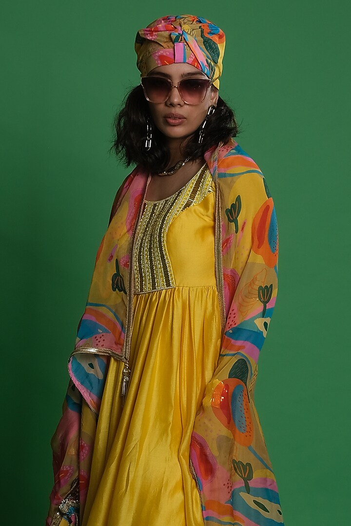 Multi-Colored Viscose Organza Printed Dupatta by Esha L Amin at Pernia's Pop Up Shop