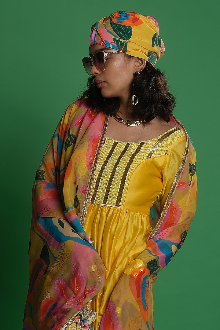 Multi-Colored Viscose Organza Printed Dupatta by Esha L Amin at Pernia's Pop Up Shop