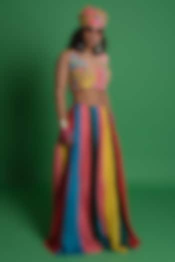 Multi-Colored Dupion Silk Lehenga by Esha L Amin at Pernia's Pop Up Shop
