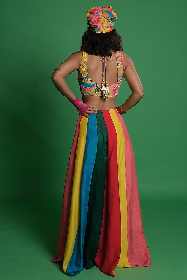 Multi-Colored Dupion Silk Lehenga by Esha L Amin at Pernia's Pop Up Shop