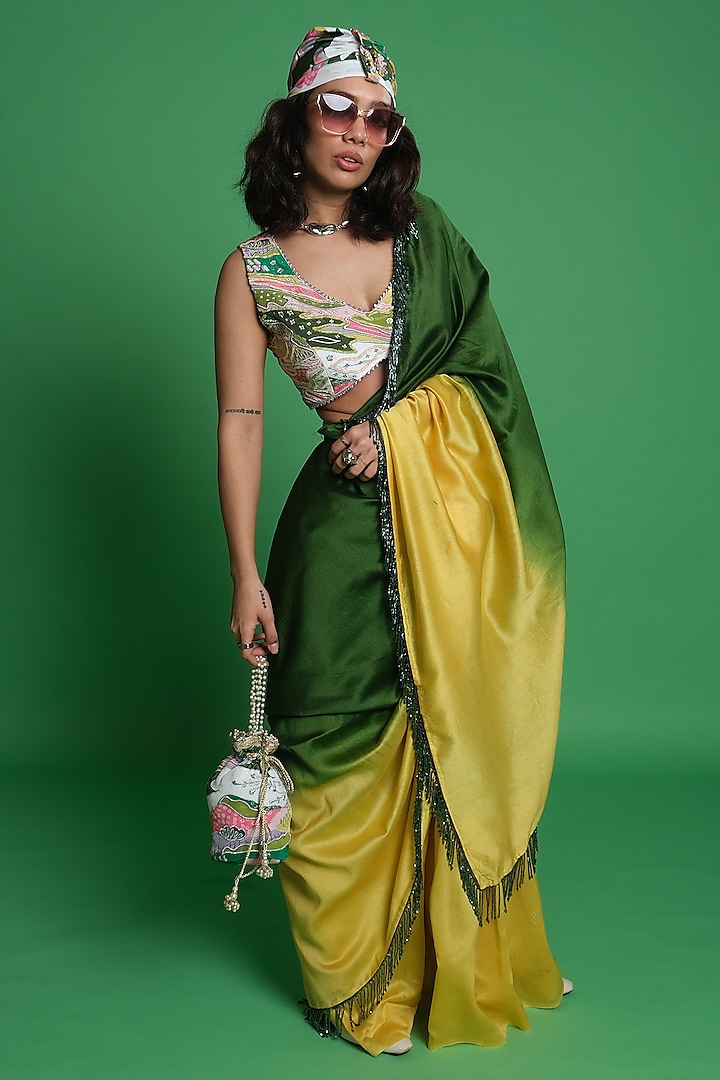Multi-Colored Chanderi Ombre Party Wear Saree by Esha L Amin at Pernia's Pop Up Shop