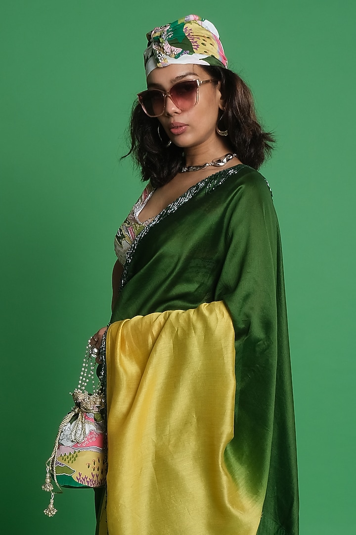 Multi-Colored Chanderi Ombre Party Wear Saree by Esha L Amin at Pernia's Pop Up Shop