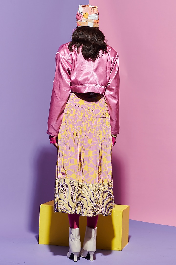 Pink Crepe Printed Broad Belt Skirt by Esha L Amin at Pernia's Pop Up Shop