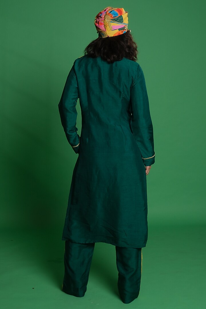 Green Dupion Silk Printed Kurta by Esha L Amin at Pernia's Pop Up Shop