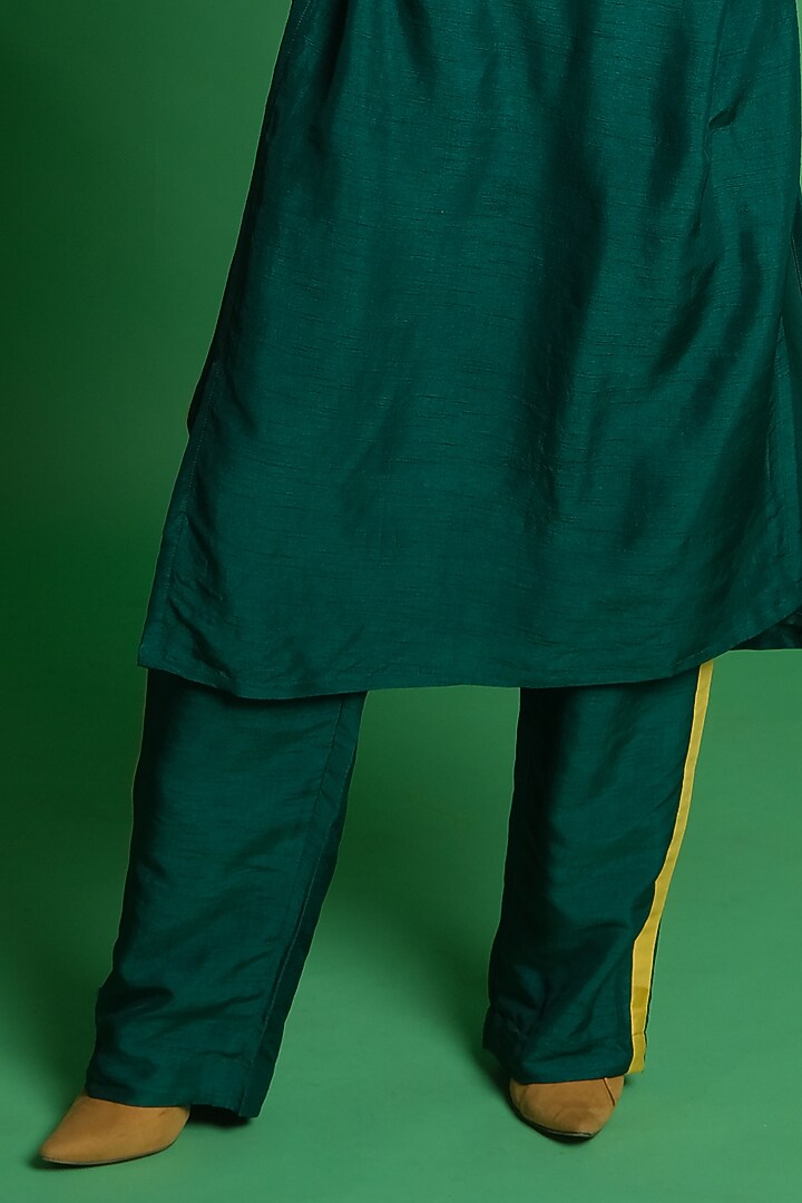 Green Dupion Silk Printed Palazzo Pant by Esha L Amin at Pernia's Pop Up Shop