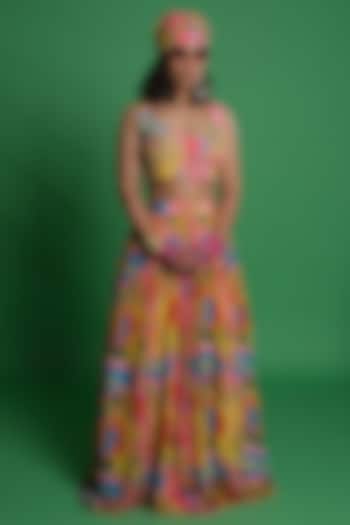 Multi-Colored Silver Crepe Embroidered Lehenga by Esha L Amin at Pernia's Pop Up Shop