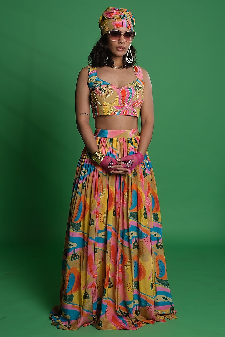 Multi-Colored Silver Crepe Embroidered Lehenga by Esha L Amin at Pernia's Pop Up Shop
