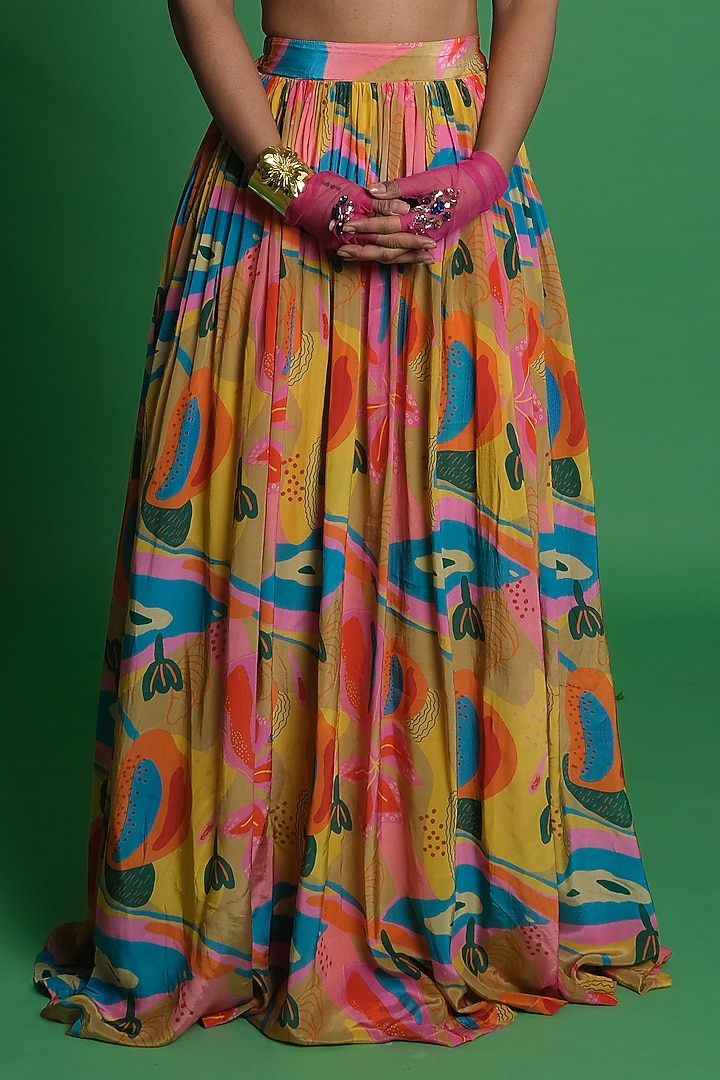 Multi-Colored Silver Crepe Embroidered Lehenga by Esha L Amin at Pernia's Pop Up Shop