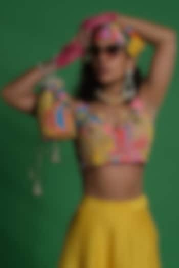 Multi-Colored Silver Crepe Embroidered Blouse by Esha L Amin at Pernia's Pop Up Shop
