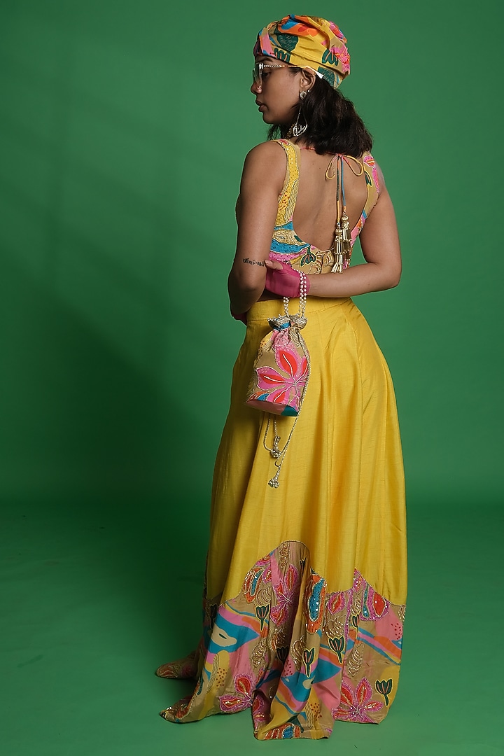 Multi-Colored Silver Crepe Embroidered Blouse by Esha L Amin at Pernia's Pop Up Shop