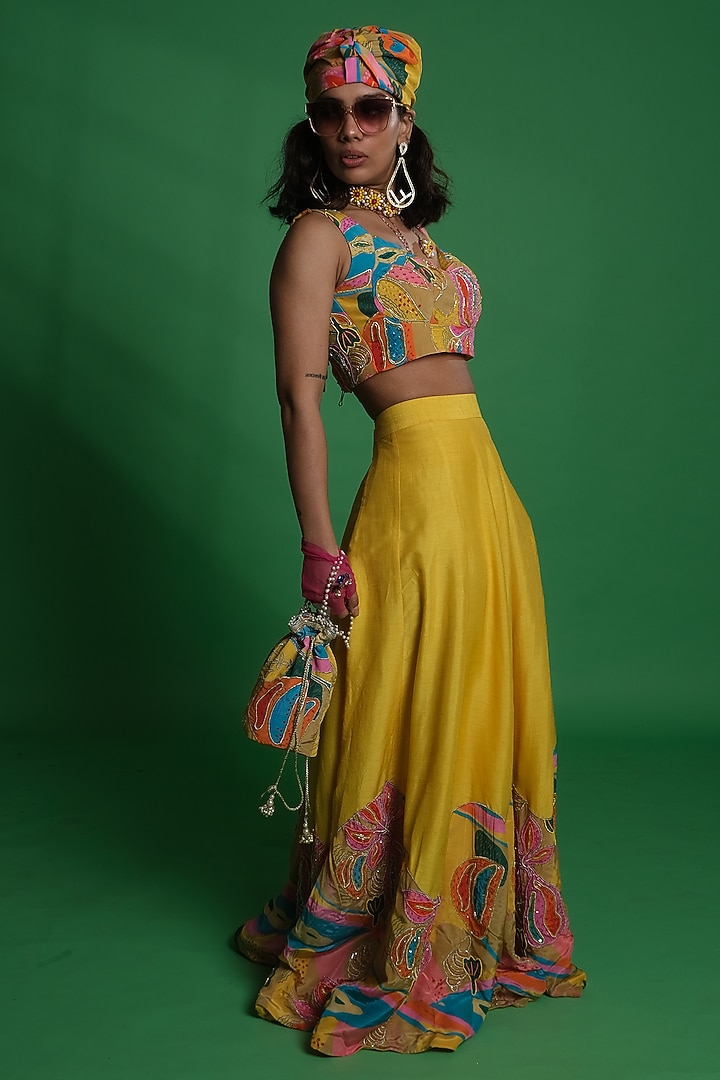 Multi-Colored Silver Crepe Embroidered Blouse by Esha L Amin at Pernia's Pop Up Shop