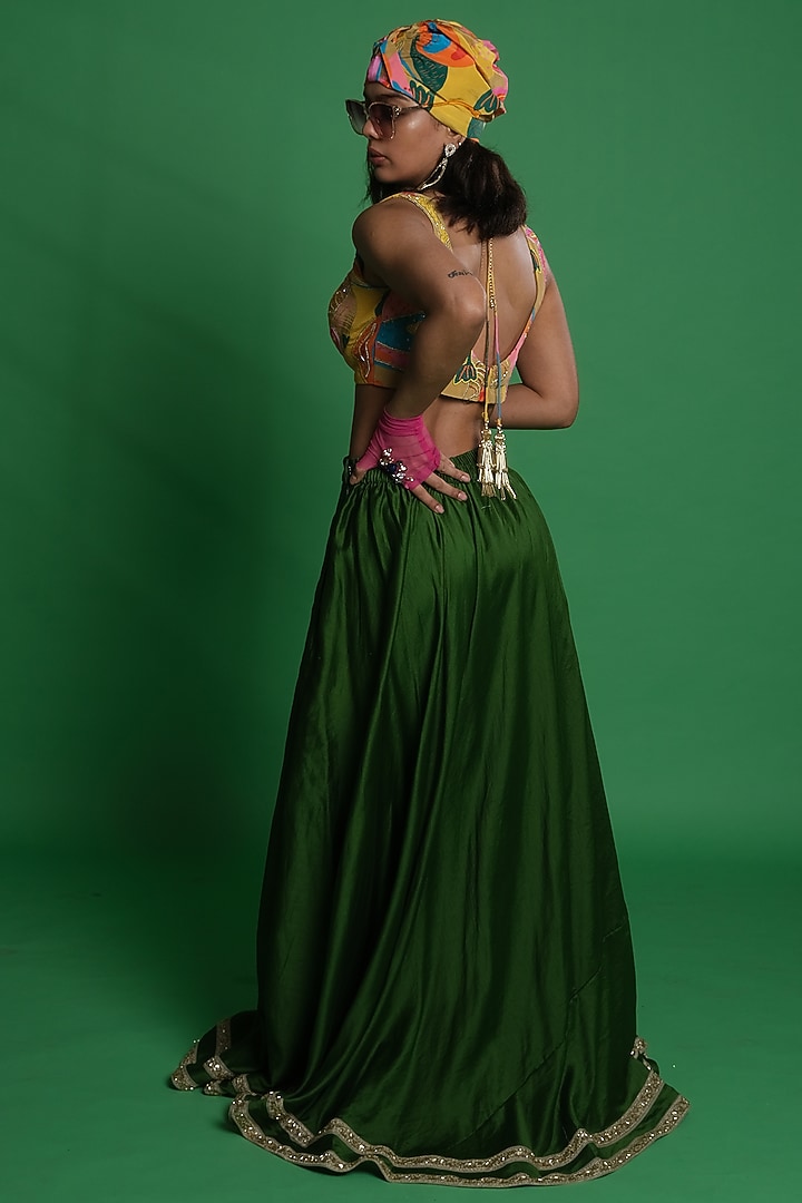 Olive Dupion Silk Lehenga by Esha L Amin at Pernia's Pop Up Shop
