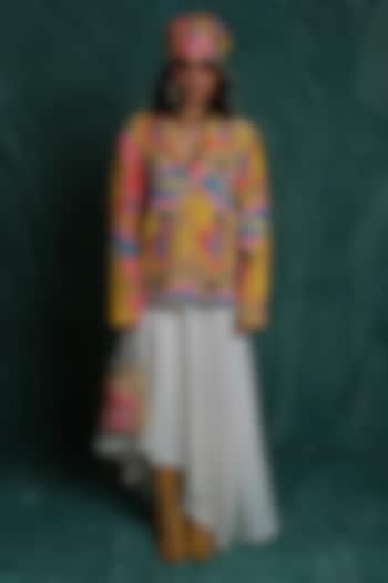 White French Crepe Asymmetrical Cowl Skirt by Esha L Amin at Pernia's Pop Up Shop