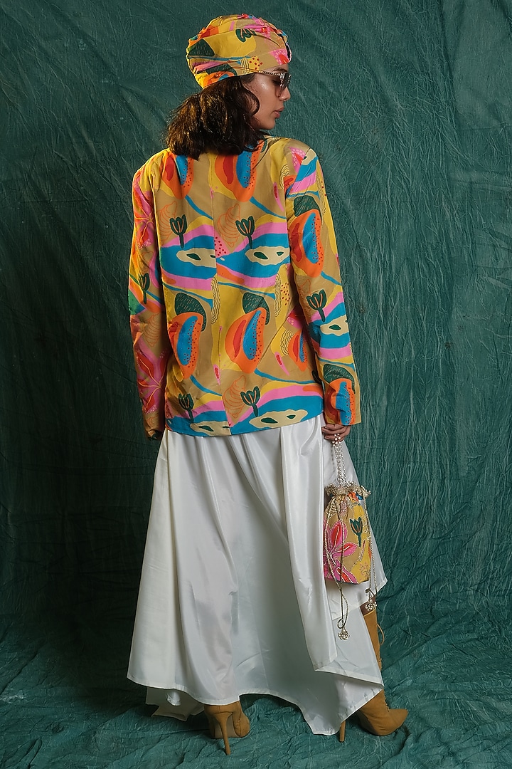 White French Crepe Asymmetrical Cowl Skirt by Esha L Amin at Pernia's Pop Up Shop