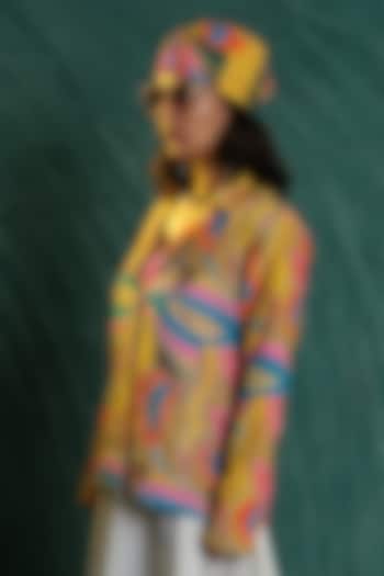 Multi-Colored Silver Crepe Printed Blazer by Esha L Amin at Pernia's Pop Up Shop