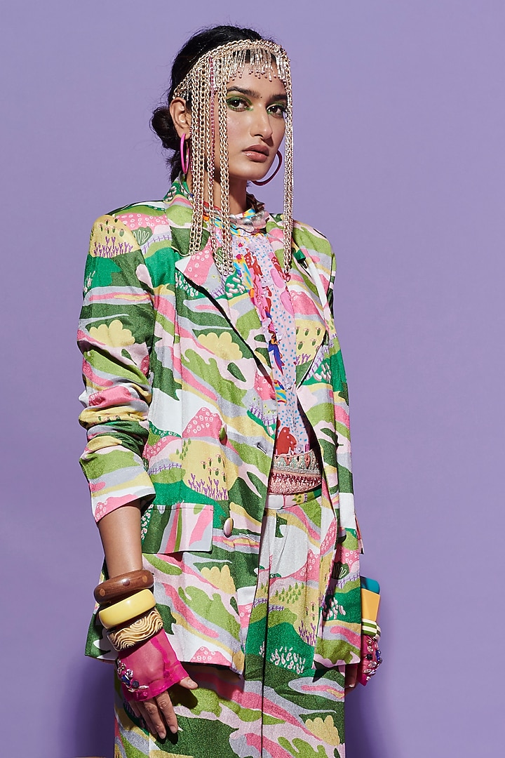 Multi-Colored Georgette Printed Blazer by Esha L Amin at Pernia's Pop Up Shop