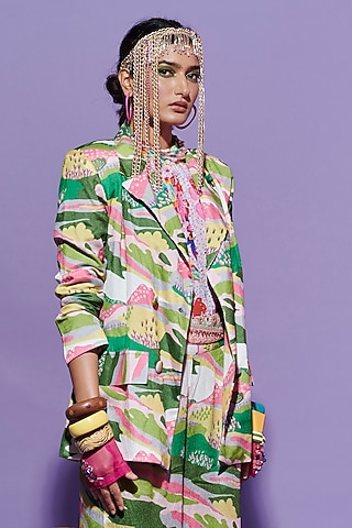 Multi-Colored Georgette Printed Blazer by Esha L Amin
