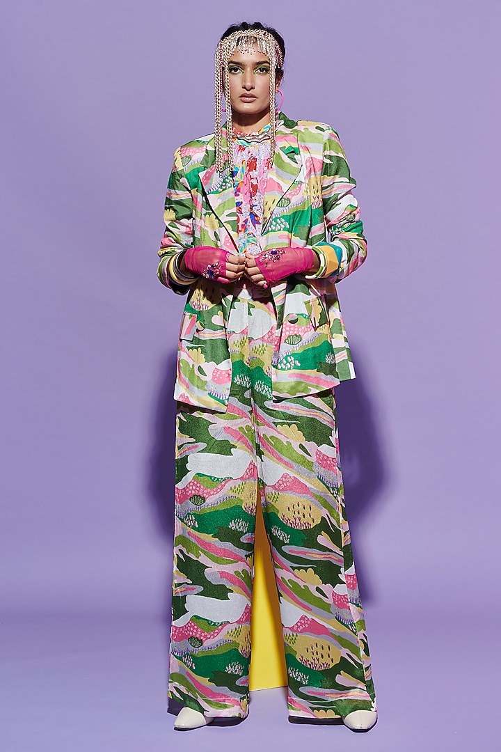 Multi-Colored Georgette Printed Blazer by Esha L Amin at Pernia's Pop Up Shop