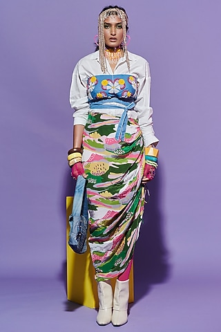 Multi-Colored Georgette Printed Sarong Skirt by Esha L Amin