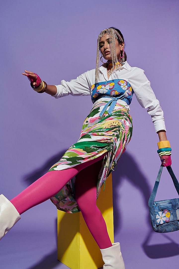 Multi-Colored Georgette Printed Sarong Skirt by Esha L Amin at Pernia's Pop Up Shop
