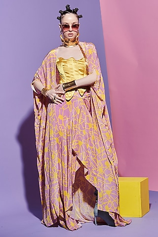 Pink Viscose Crepe Printed Sarong Skirt by Esha L Amin
